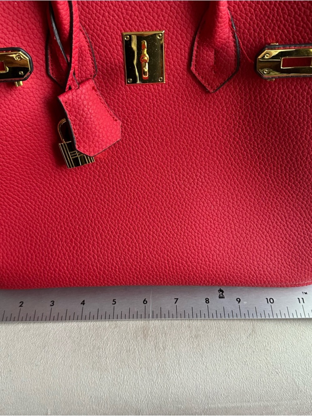 Red Structured Top Handle Bag | Gold Hardware | Statement Classic Style - Picture 11 of 13